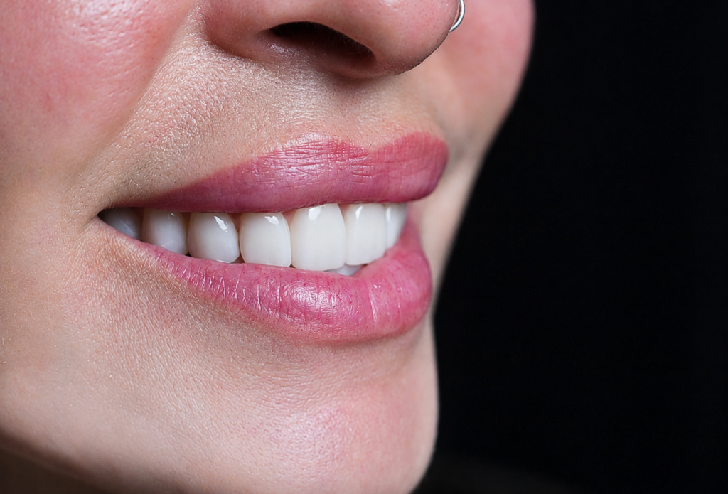 Sorriso con denti bianchi e ben curati.